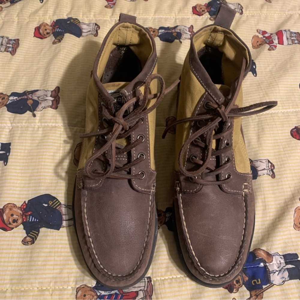 Filson Sebago Boots Tin Cloth Mens Size 8.5 M Brown Green